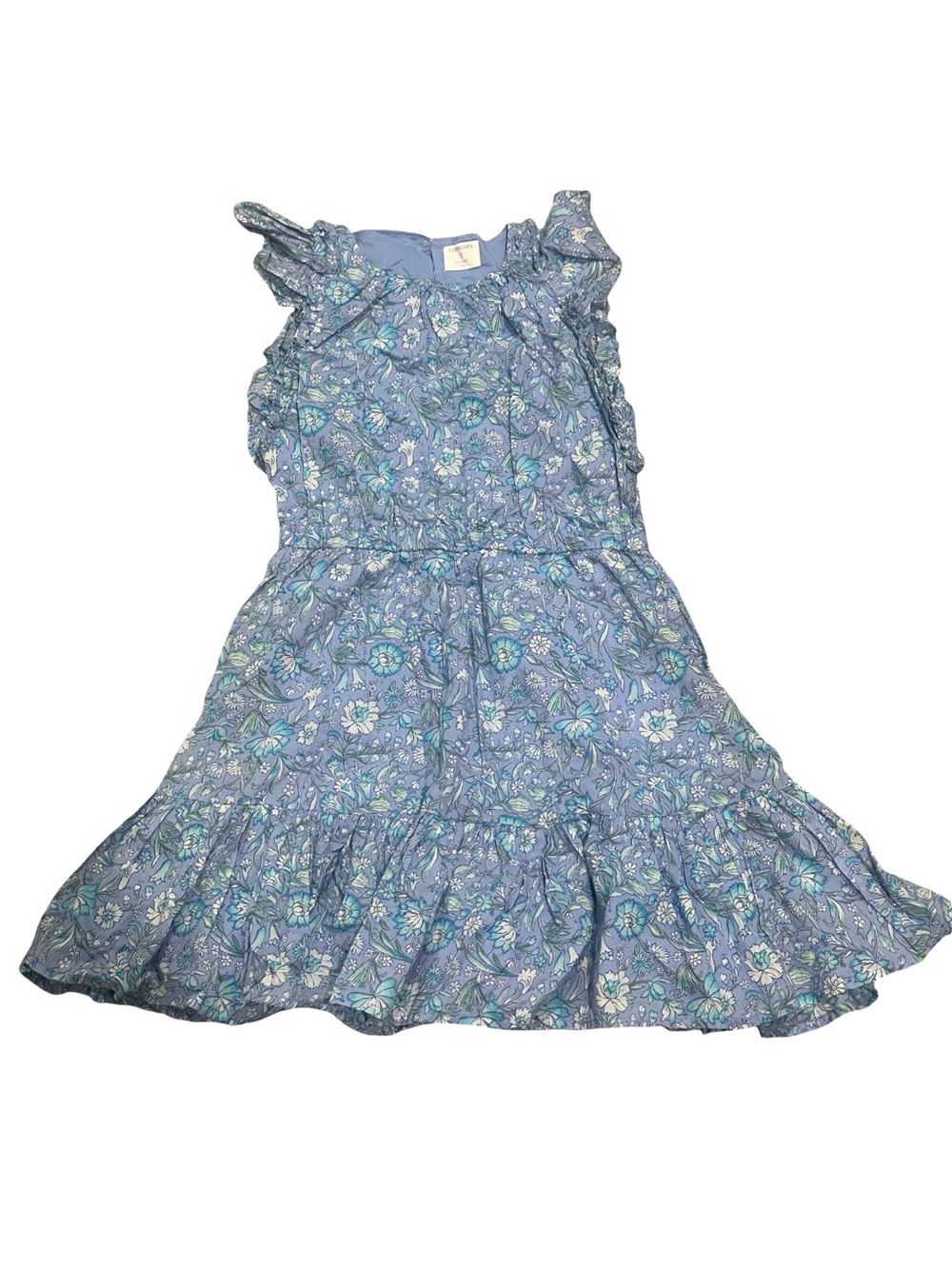 EUC Crewcuts Girls Size 10 Blue Floral Ruffle-Trim Girls' Dress